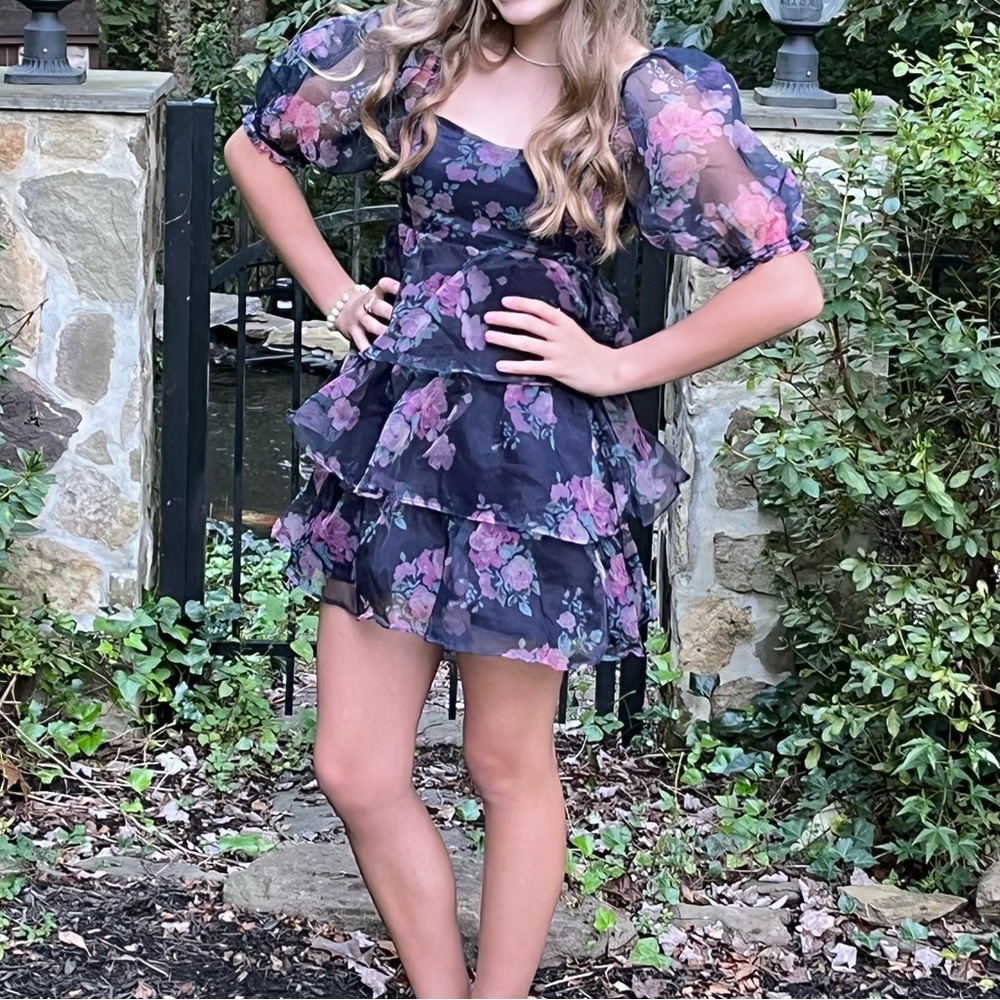 Altar'd State Floral Puff Sleeve Mini Dress Hoco